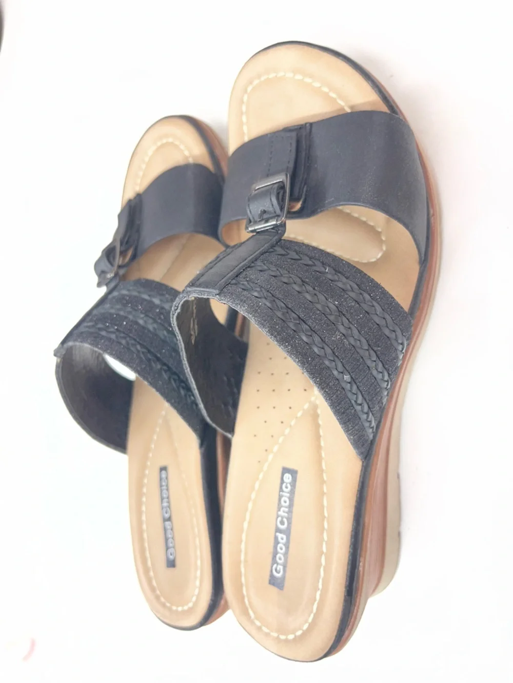 Good Choice‎ Black Braided Wedge Slide Sandals for Women